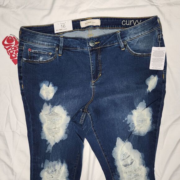 NWT Slink Jeans Womens 16 Skinny Curvy Jeans Medium Wash Distressed Acid Wash - Picture 3 of 11